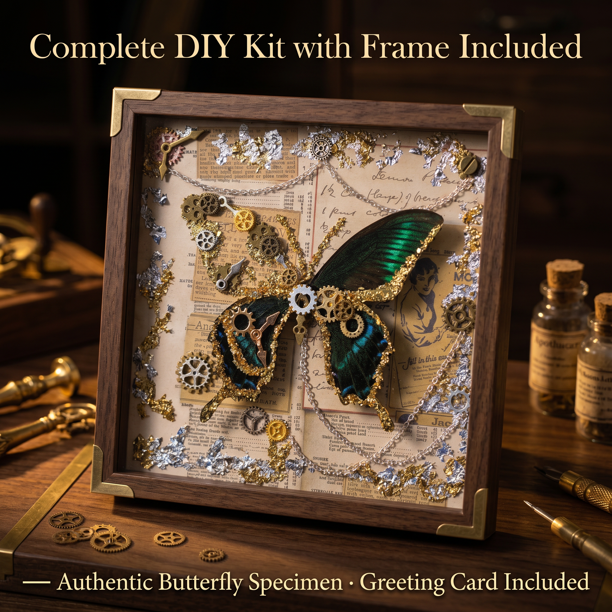 DIY Steampunk Green Swallowtail Butterfly Art Kit（self-assembly）