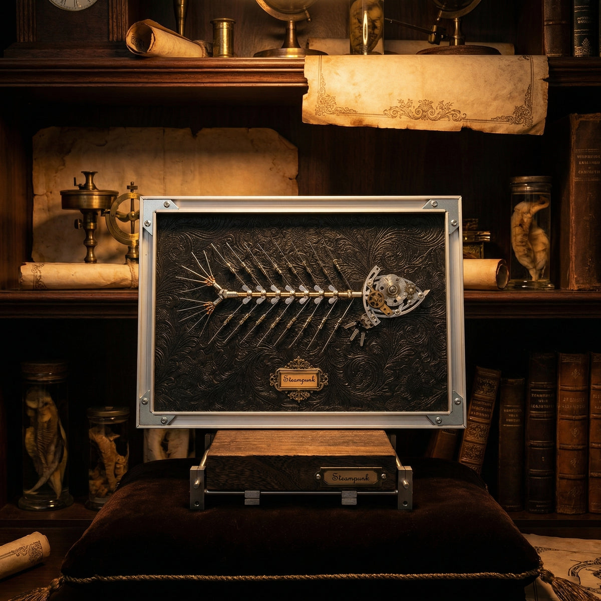 Steampunk Mechanical Fish Bone Framed Art